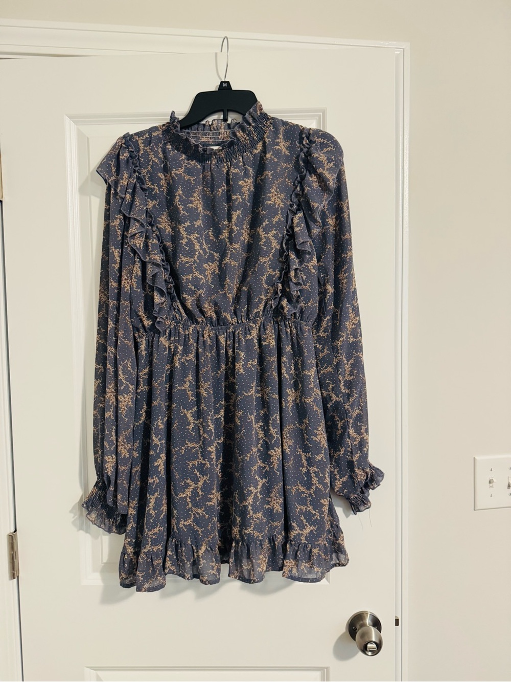 Long Sleeve Ruffle Floral Mini Dress - Blue